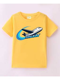 MALKIAT - Kids Yellow Jet Rush Printed Cotton T-Shirt