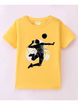 MALKIAT - Kids Yellow Kick and Fly Printed Cotton T-Shirt