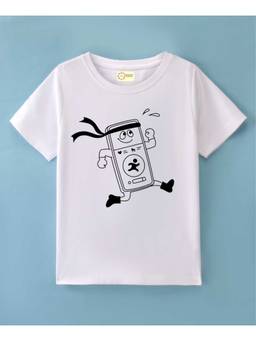 MALKIAT - Kids White Run to the Beat Printed Cotton T-Shirt