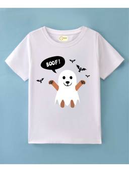 MALKIAT - Kids White Little Boo Dog Printed Cotton T-Shirt