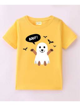 MALKIAT - Kids Yellow Little Boo Dog Printed Cotton T-Shirt