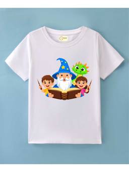 MALKIAT - Kids White Spell and Play Printed Cotton T-Shirt