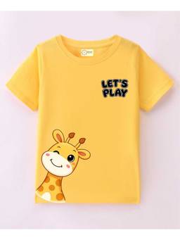 MALKIAT - Kids Yellow Happy Giraffe Buddy Printed Cotton T-Shirt