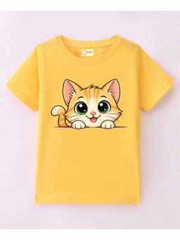MALKIAT - Kids Yellow Playful Cat Buddy Printed Cotton T-Shirt
