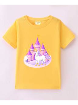 MALKIAT - Kids Yellow Unicornia Dreams Printed Cotton T-Shirt