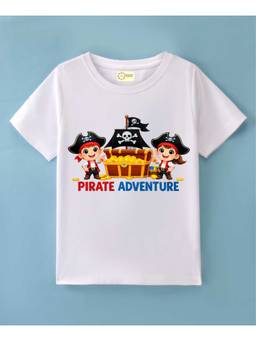 MALKIAT - Kids White Pirate Fun and Gold Run Printed Cotton T-Shirt