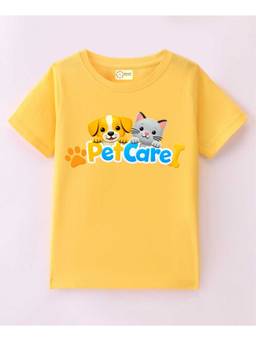 MALKIAT - Kids Yellow Happy Pet Hug Printed Cotton T-Shirt