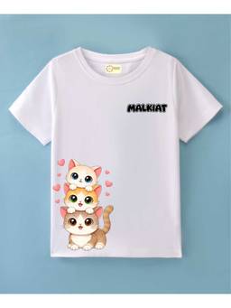 MALKIAT - Kids White Kitty Love Squad Printed Cotton T-Shirt