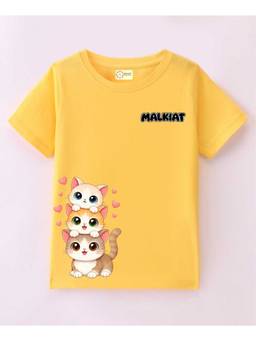MALKIAT - Kids Yellow Kitty Love Squad Printed Cotton T-Shirt