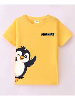 MALKIAT - Kids Yellow Little Penguin Joy Printed Cotton T-Shirt