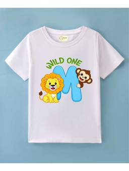 MALKIAT - Kids White Little Lion Wild One Printed Cotton T-Shirt