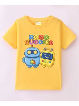 MALKIAT - Kids Yellow Smiley Robot Duo Printed Cotton T-Shirt