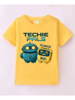 MALKIAT - Kids Yellow Robot Besties Printed Cotton T-Shirt