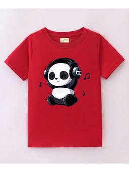 MALKIAT - Kids Red Panda Party Time Printed Cotton T-Shirt