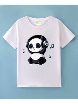 MALKIAT - Kids White Panda Party Time Printed Cotton T-Shirt