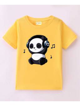 MALKIAT - Kids Yellow Panda Party Time Printed Cotton T-Shirt