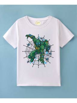 MALKIAT - Kids White Web Warrior Kid Printed Cotton T-Shirt