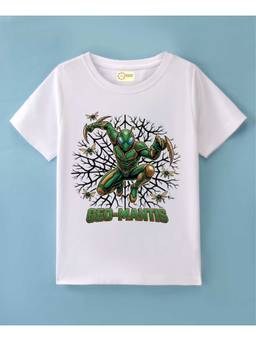 MALKIAT - Kids White Bug Hero Power Printed Cotton T-Shirt