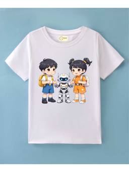 MALKIAT - Kids White My Robot Friend Printed Cotton T-Shirt
