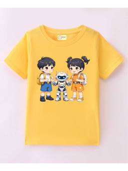 MALKIAT - Kids Yellow My Robot Friend Printed Cotton T-Shirt