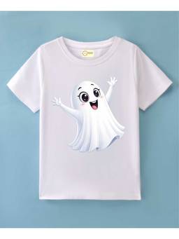 MALKIAT - Kids White Smiley Boo Printed Cotton T-Shirt