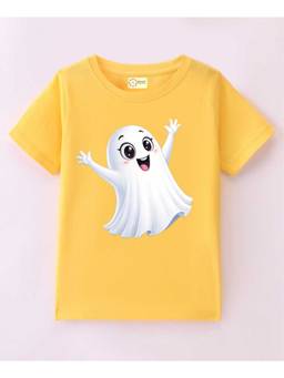 MALKIAT - Kids Yellow Smiley Boo Printed Cotton T-Shirt