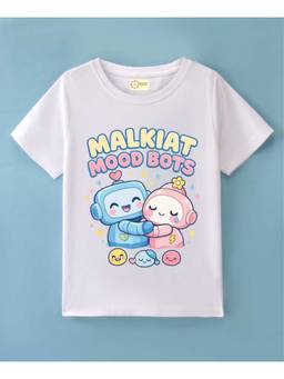 MALKIAT - Kids White Happy Bot Friends Printed Cotton T-Shirt