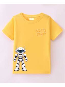 MALKIAT - Kids Yellow Playful Tech Buddy Printed Cotton T-Shirt