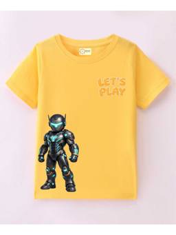 MALKIAT - Kids Yellow Let’s Play Robo Hero Printed Cotton T-Shirt
