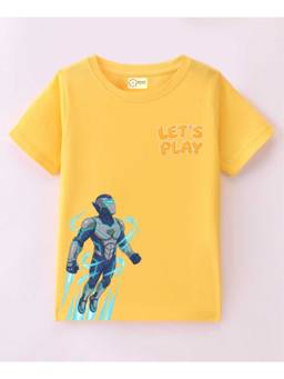 MALKIAT - Kids Yellow Let’s Play Flying Robot Printed Cotton T-Shirt