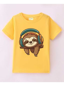 MALKIAT - Kids Yellow Cute Chill Sloth Printed Cotton T-Shirt