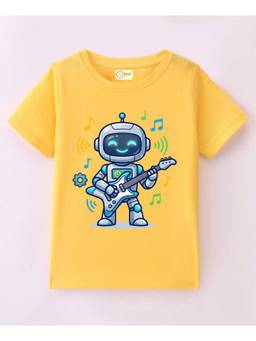 MALKIAT - Kids Yellow Dancing Robot Printed Cotton T-Shirt