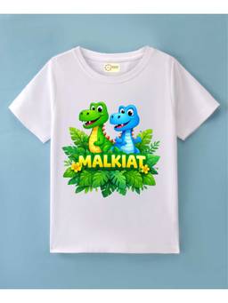 MALKIAT - Kids White DinoLand Kids Printed Cotton T-Shirt