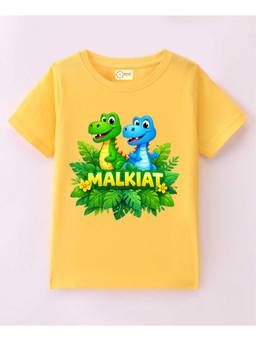 MALKIAT - Kids Yellow DinoLand Kids Printed Cotton T-Shirt