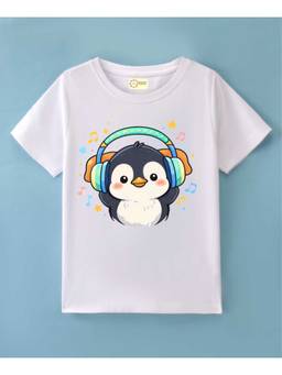 MALKIAT - Kids White Little DJ Penguin Printed Cotton T-Shirt