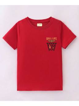MALKIAT - Kids Red Victory Net Graphic Printed Cotton T-Shirt