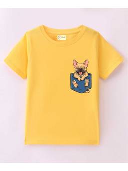 MALKIAT - Kids Yellow Cute Pup Peek Printed Cotton T-Shirt