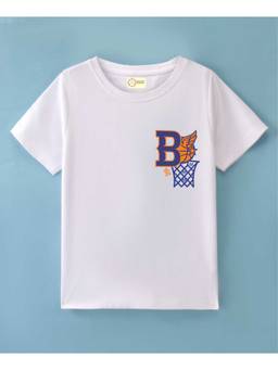 MALKIAT - Kids White B-Star Court Printed Cotton T-Shirt