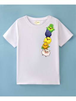 MALKIAT - Kids White Cute Crop Crew Printed Cotton T-Shirt
