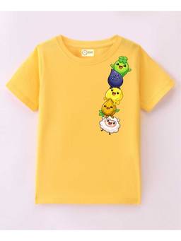 MALKIAT - Kids Yellow Cute Crop Crew Printed Cotton T-Shirt