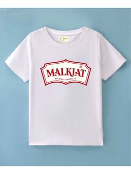 MALKIAT - Kids White Classic Crest Apparel Typography Cotton T-Shirt