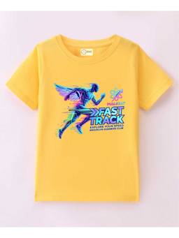 MALKIAT - Kids Yellow Fast Track X Printed Cotton T-Shirt