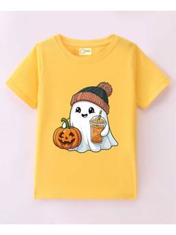 MALKIAT - Kids Yellow Pumpkin Boo Printed Cotton T-Shirt