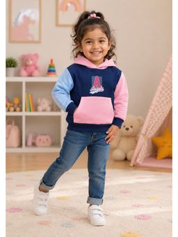 Bumzee - Navy and Pink Girls Full Sleeves Cotton Hoodie