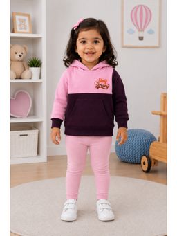 Bumzee - Pink and Wine Girls Full Sleeves Cotton Hoodie