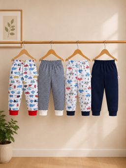 Bumzee - Multi-Color Cotton Regular Fit Mid Waist Pyjama (Pack of 4)