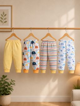 Bumzee - Multi-Color Cotton Regular Fit Mid Waist Pyjama (Pack of 4)