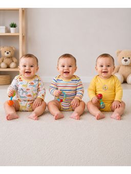 Bumzee - Yellow and White Baby Boys Full Sleeves Cotton Bodysuit (Pack of 3)