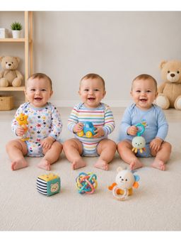 Bumzee - Sky Blue and White Baby Boys Full Sleeves Cotton Bodysuit (Pack of 3)