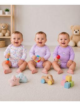 Bumzee - Lavender and White Baby Girls Full Sleeves Cotton Bodysuit (Pack of 3)